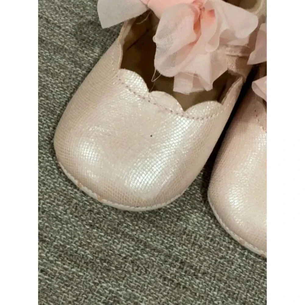 Cat & Jack Baby Girl Pink Bow Shimmer Dress Shoes Crib Booties 9-12 months NWT